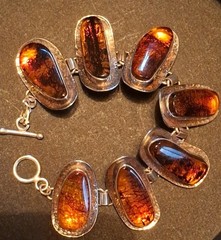 Silver Modernist Amber Big Baltic Bracelet Brutalist Abstract Design Artisan