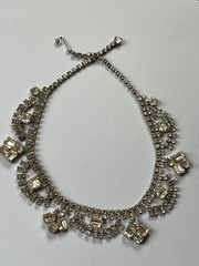Vintage Elegant Draping Clear Rhinestone Silvertone Choker Necklace – 15.5 inche