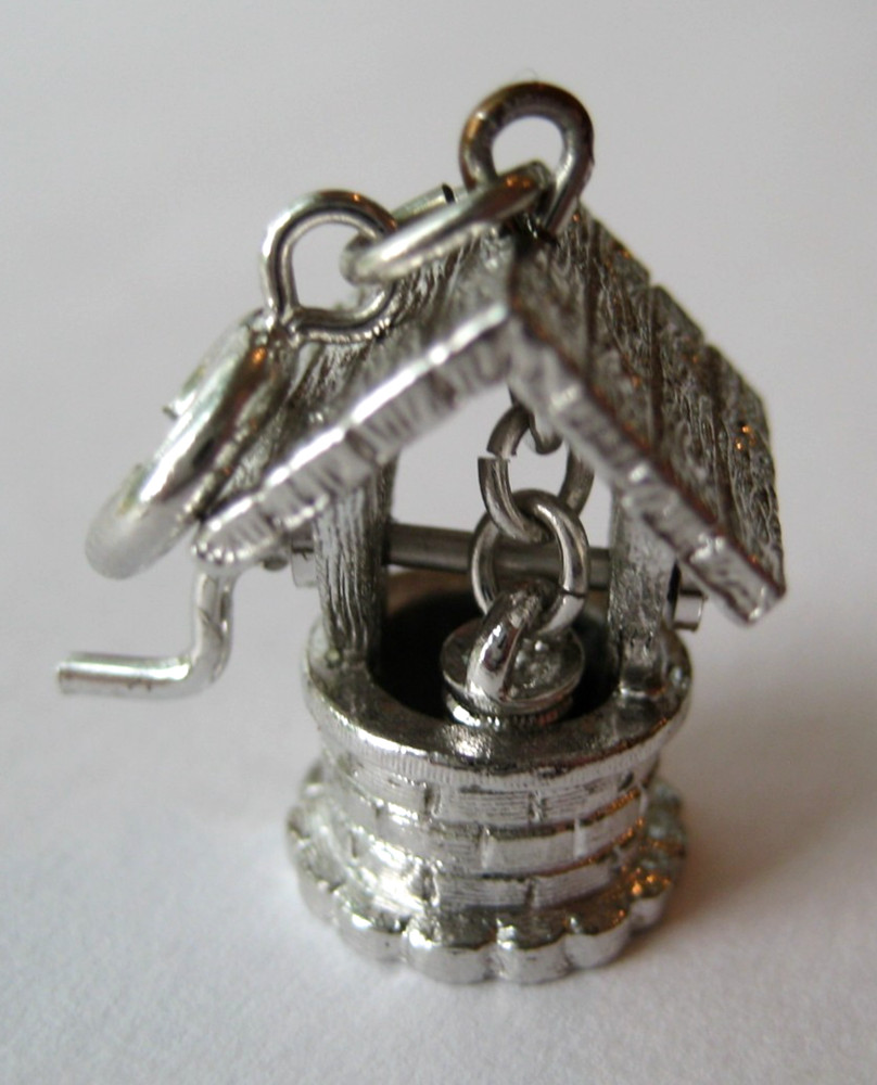 60’s VTG Silver Tone Movable WISHING WELL Bracelet Charm MONET