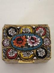 Antique Micro Flower Mosiac Pill Box Made In Italy 3cm x 2cm