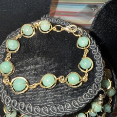 Amazing Vintage Gold Tone Cage Stone Necklace Bracelet Earring Set