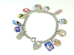 Vintage REU 800 Enamel City Shield Euro 12 Charm Bracelet Silver Sterling