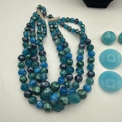 Vintage MCM Jewelry Mixed Lot Necklace, Clip on Earrings Jewelry – Teal