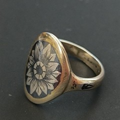 Niello Floral Ring Gilded Silver Oval Vintage Statement Size 8.5 Vintage 875