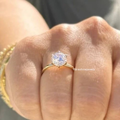 Pure 10K Yellow Gold FN Round Cut 1.30CT White Moissanite Women’s Wedding Ring