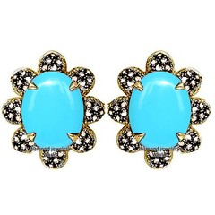 1.35ctw Rose Cut Diamond Turquoise Studded Vintage Silver Studs Earring Jewelry