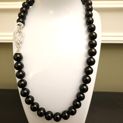 Judith Ripka necklace black onyx sterling silver 925 clasp DMQ signed 18 in