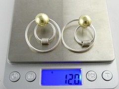 Sterling Silver and Brass Dual Circle Modernist Stud Earrings 12g 1.5 Inches