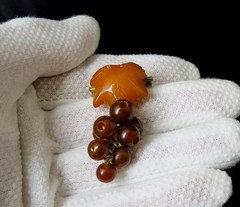Vintage Natural Baltic Amber Grapes Brooch USSR Gold Plated Pin