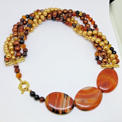 JTV Beria Collection Bronze 18kt Multi 5 Strand Agate Slice Necklace ~ 20″
