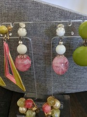 Vintage Earring Lot Pink and Green Clip Ons Screwback Lot of 4 Pairs Earrings