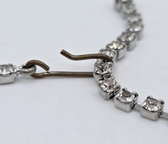 Vintage Silver Tone Crystal Rhinestone Choker Necklace Prong Set Glamour Formal