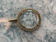 Vintage 1950’s to 1970’s Crown Trifari Zodiac Sign Etched Glass Pendant