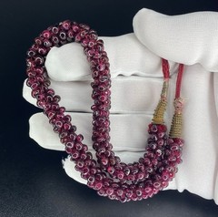 Vintage Indian Hand Woven Garnet Bead Rope Necklace Adjustable Length Knot 38gr