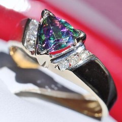 14k yellow gold sz-7.5 ring 1.12ct Mystic treated topaz diamond 4.3gr N2341E