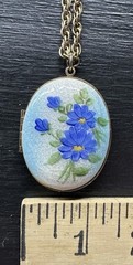 Necklace 24 In Chain Vintage Blue White Locket 1970s Pictures