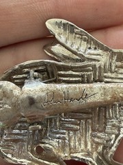 John Hardy Signed Bunny W/Butterfly On Nose Scarf Clip/Brooch Silver Tone 2”