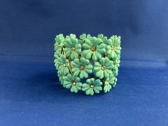 VTG 1950s-60s Gold tone EXPANDABLE Turquoise Daisy FLOWER LINK CUFF BRACELET