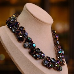 Austria Blue Purple Two row Huge Aurora Borealis Necklace 1950s