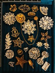 Lot of 25 Czech Style Colorful Rhinestone Brooch Pin Lot Star Flower Crown Mix