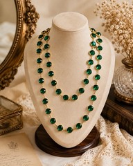 Long Gold Tone Emerald Green Crystal Station Necklace Faceted Bezel Set 36”