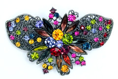 Dark Silver Tone & Multicolor Rhinestones Brooch Vintage