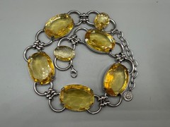 GRAZIANO SIGNED FAUX CITRINE LUCITE LARGE SILVER TONE NECKLACE 21″ STATEMENT
