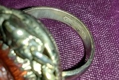 Whiting And Davis Amber Cameo Ring Signed Gold Chain Boarder Vintage 7.5