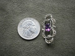 Purple Stone & Marcasite Vintage Silvertone Brooch Pendant 4.1g ~ FLAW