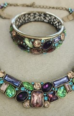 JTV Jewel Tone Rhinestone Statement Bib Necklace and Cuff Bracelet
