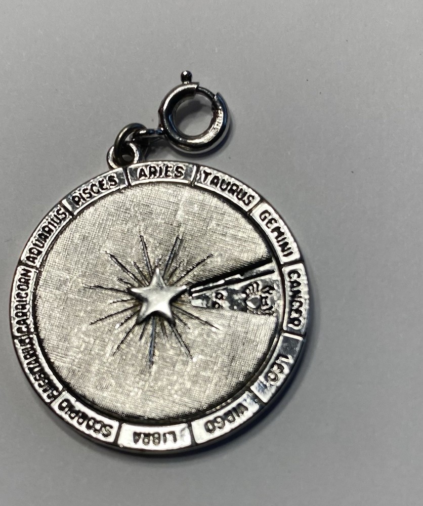 Vintage Monet Horoscope Zodiac Charm Movable Sun Dial Silver-Tone