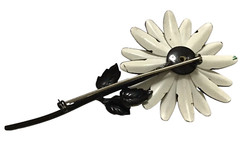 Signed FRANCOIS Coro Brooch White Black Aster 4″ Rhinestone Center 1940 Rare Vtg
