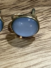 VINTAGE DECO gold Filled W / OVAL BLUE MOONSTONE CABOCHONS SCREWBACK EARRINGS