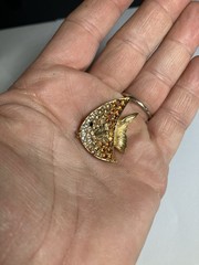 Vintage Carolee Pavé Rhinestone Gold Tone Fish Small Brooch Pin Orange