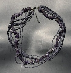 Vintage 6 Strand Purple Stone & Plastic Bead Necklace 18-20” Long