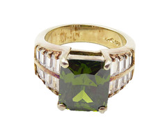 925 Sterling Silver Shiny Peridot & Cubic Zirconia Cocktail Ring Sz 8 RG9444
