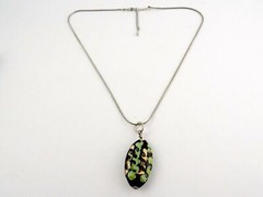 Silver Tone Metal Art Glass Pendant Necklace Adjustable Chain 15.8g 18 – 21 Inch
