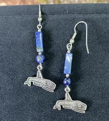 Lapis Lazuli NW Coast ORCA Killer Whale Dangle Earrings w/French Wire 2″