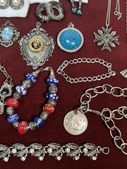 Vintage Silver Tone Jewelry Clip on Earrings Bracelet Necklace Pendant Lot of 23