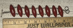 Vintage Sterling Silver 925 Cabochon Red Coral 6″ Bracelet 22.9g marquise shape