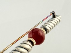 Vintage NR Signed Sterling Silver and 14kt Gold Carnelian Bead Bar Brooch Pin