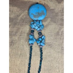 Vintage 24″ Chunky Turquoise Statement Necklace Boho 1.5″ Large Blue Pendant