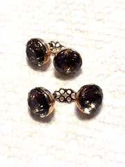 Pair Antique Gold Georgian 15ct 15k Rock Crystal Cufflinks 15kt