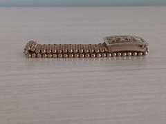 Antique *Damaged* Brass Mesh Link Bracelet Rectangle Clasp People Scene 7″