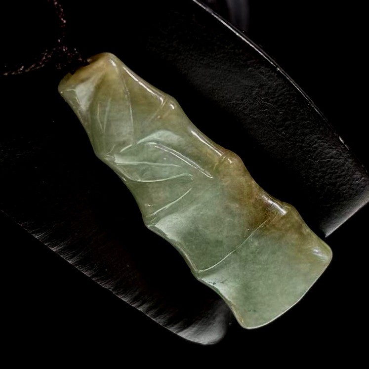 Natural Green Jade Jadeite Pendant Carved ‘Bamboo’ 46x17mm, Adjustable Cord 23in