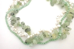 Vintage Multi Strand Necklace Freshwater Pearls & Pale Green Prehnite Gemstones