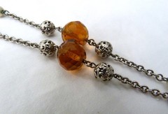 ANTIQUE VINTAGE ART DECO CZECH BEZEL-SET CITRINE GLASS FAUX PEARL BEADS NECKLACE