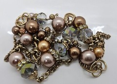 Vintage Rhinestone Faux Pearl Faceted Glass Necklace Multicolor 36″