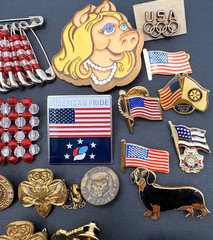 Vintage Lot of Lapel Pins Brooches Flags Enamel Rhinestones Assorted Unsigned
