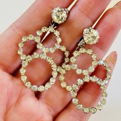 Jeweled art deco Earrings VTG Clip Austrian Crystal Rhinestone Sparkly Dangle 2″